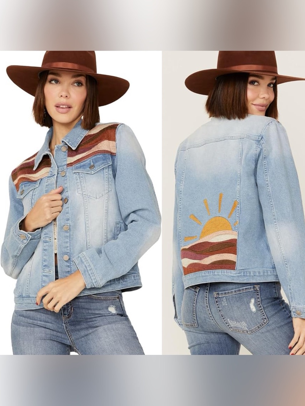 Driftwood x Free People Embroidered sunset denim jacket size medium